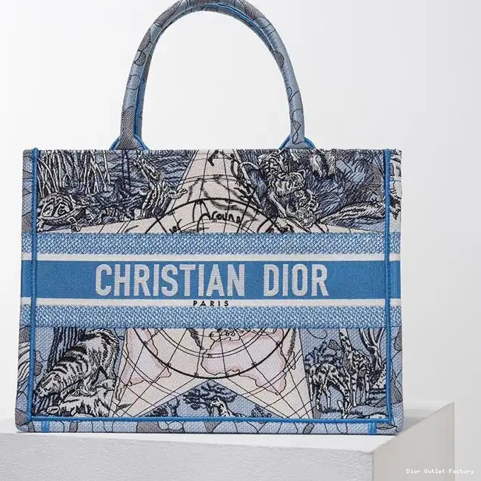 Cheap Motif Tote Light the Book Around Dior World Blue Canvas 0223