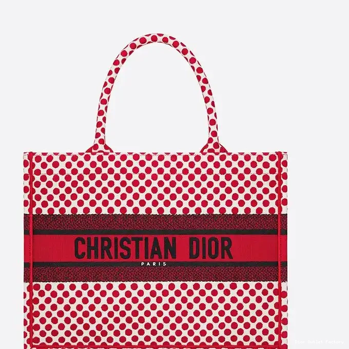 Cheap Canvas Motif Dior Book Red Dots Tote 0217