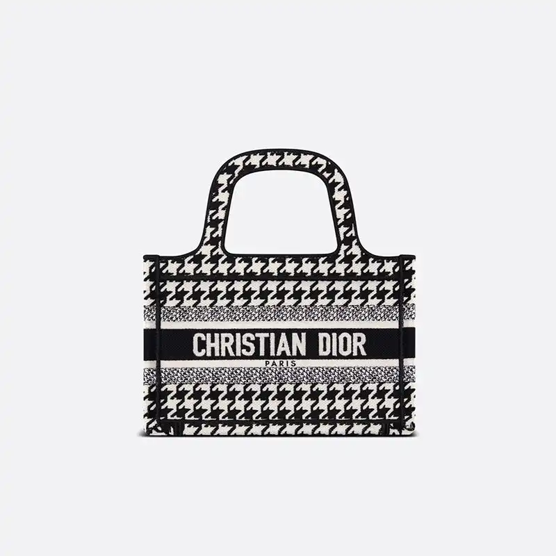 Cheap Mini Dior Book Tote Macro Houndstooth Motif Canvas Black 0205