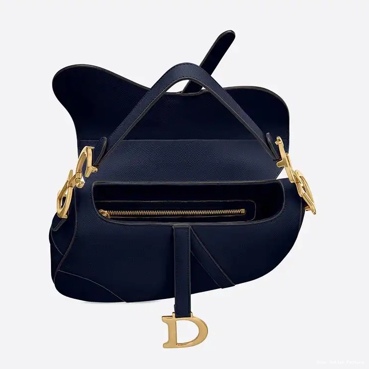 Cheap Dior Calfskin Navy Saddle Grained Blue Bag 0219