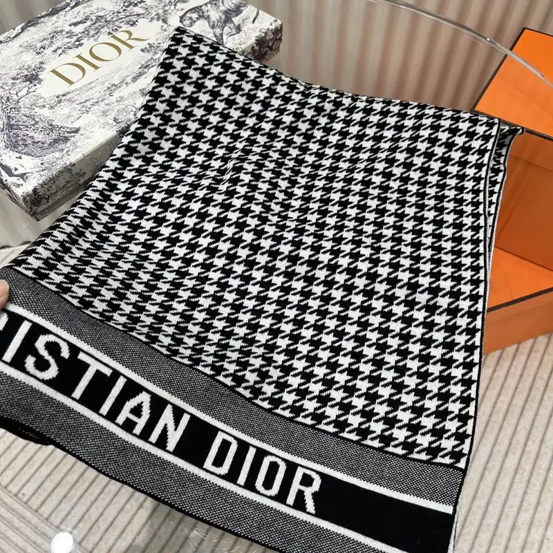 Cheap Dior Scarf Micro Houndstooth Motif Cashmere Black 0204