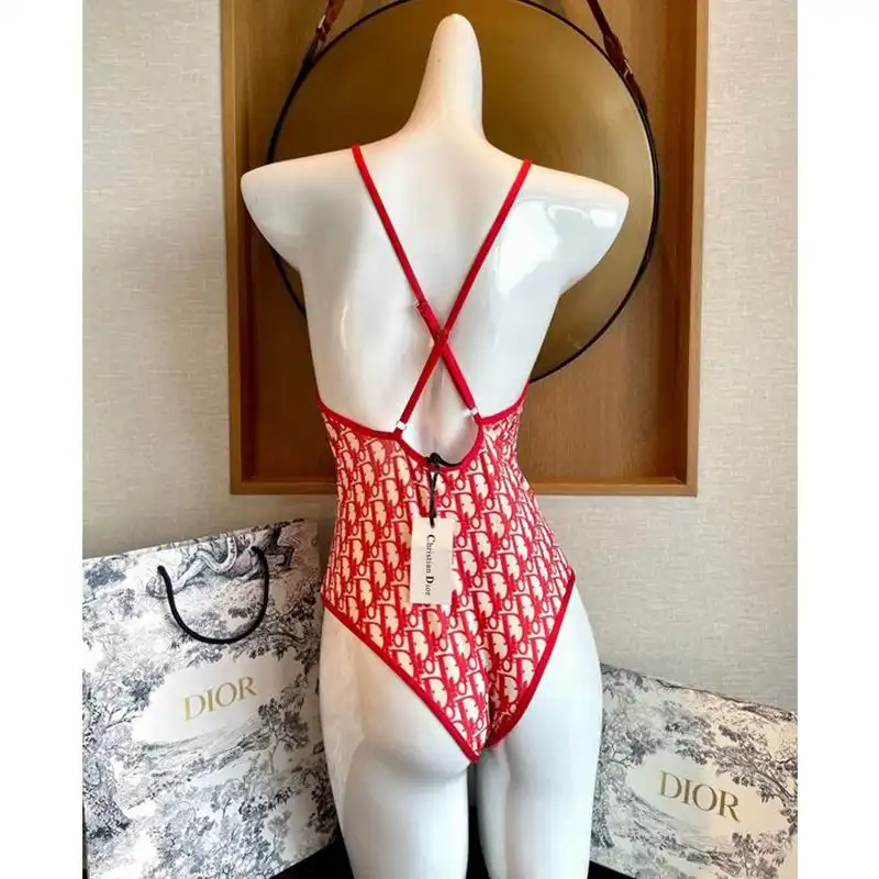 Cheap Dior Crisscross Swimsuit Women Oblique with Bee CD Motif Lycra Red 0206