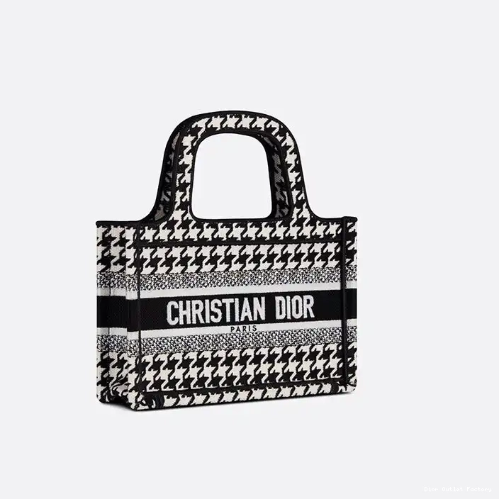 Cheap Black Macro Houndstooth Canvas Mini Motif Dior Book Tote 0219