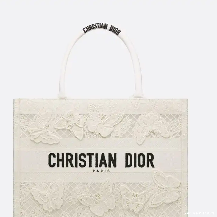 Cheap Canvas Motif D-Lace Book Tote Dior White Butterfly 0216