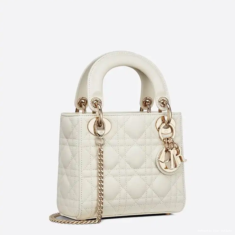 Cheap Dior White Lambskin Mini Lady Bag Cannage 0223