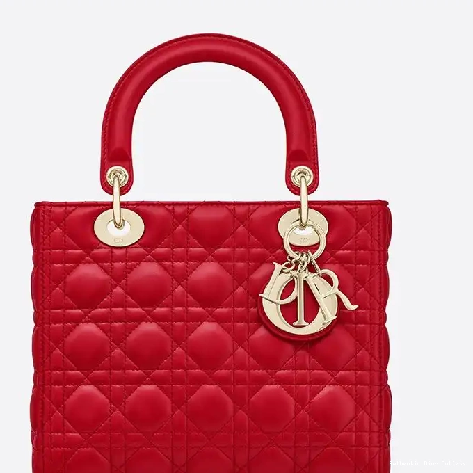 Cheap Bag Dior Medium Gold Lady Red Lambskin Cannage 0214