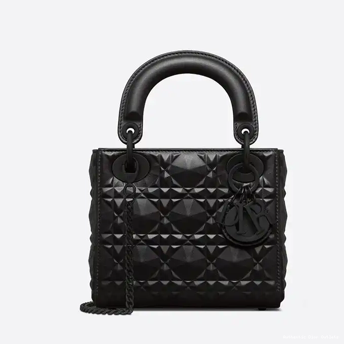 Cheap Diamond Ultramatte Calfskin Dior Mini Lady with Cannage Motif Black Bag 0216