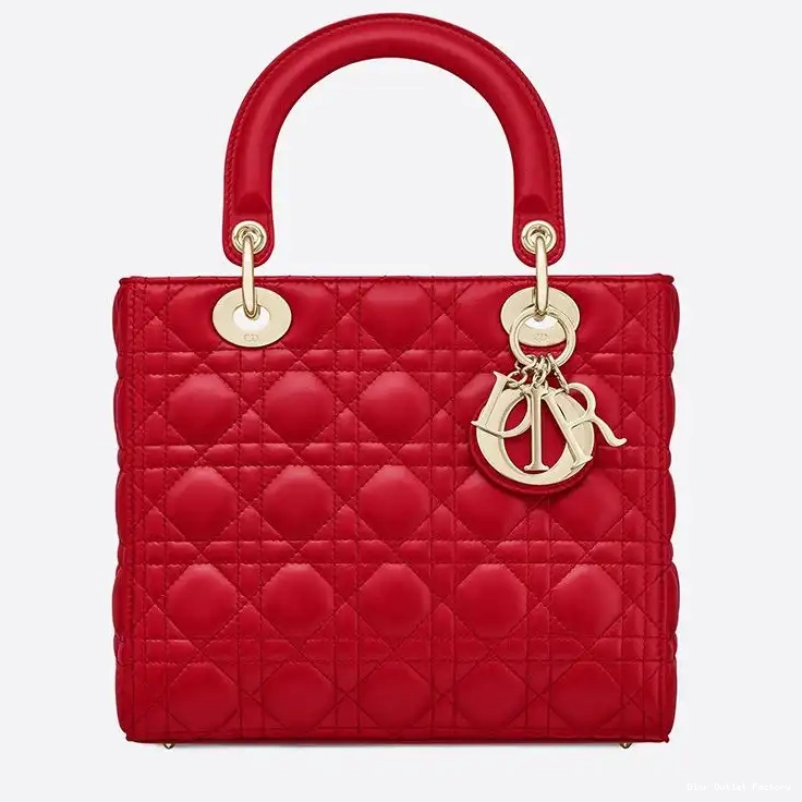 Cheap Lambskin Gold Red Lady Bag Cannage Dior Medium 0224